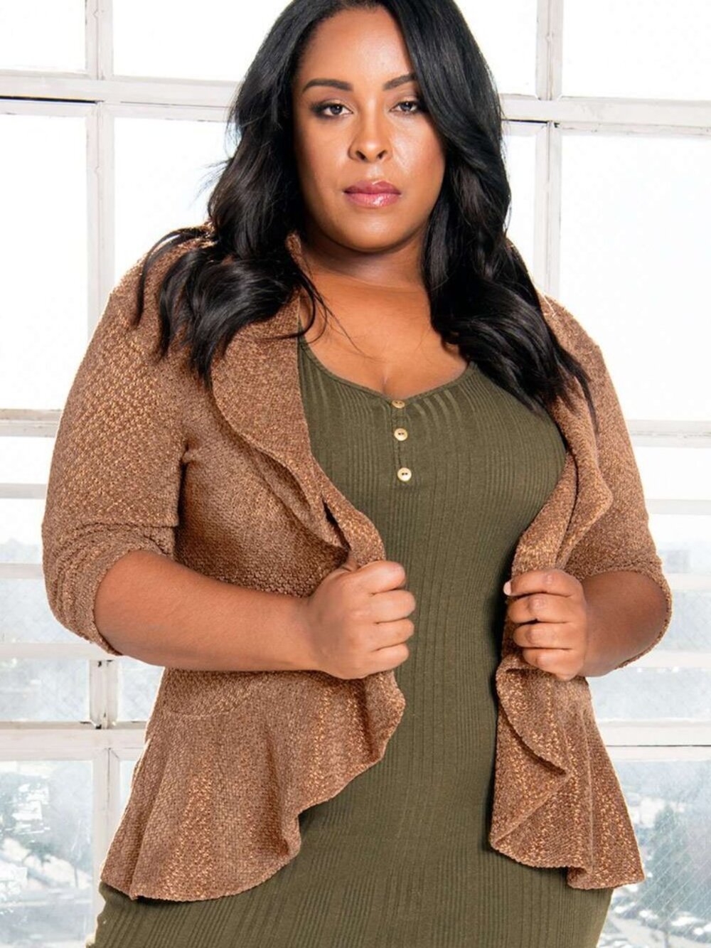 Plus Size cozy cardigan Camel 3X